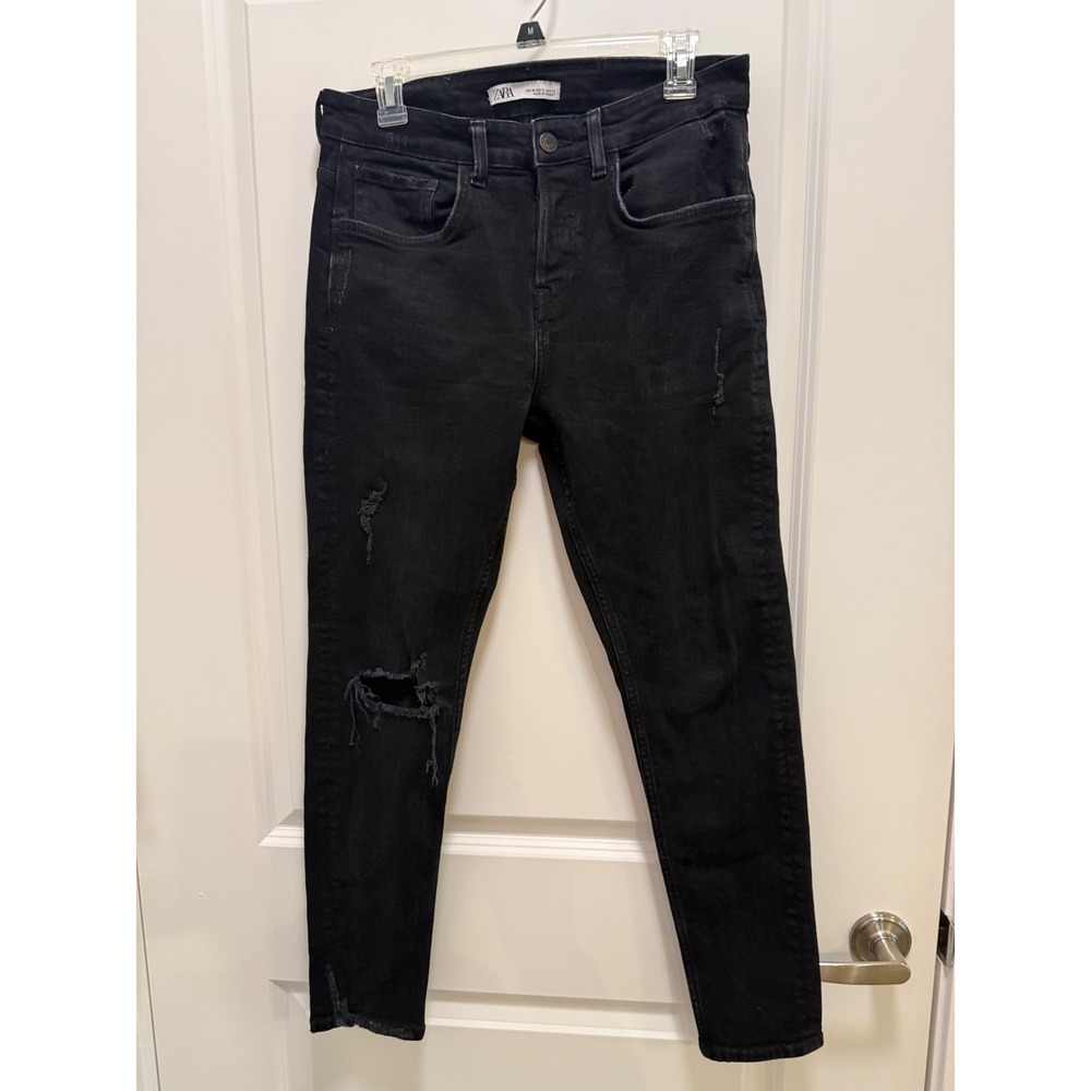 Zara Black Distressed Skinny Jeans Womens Size‎ 31 Faded Ripped Denim Pants